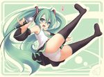  ass blush boots cameltoe coki detached_sleeves falling from_below green_eyes green_hair hatsune_miku headphones long_hair microphone panties ryo ryo_(artist) skirt thighhighs twintails underwear upskirt vocaloid white_panties zettai_ryouiki 