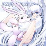  artist_request blue_hair muvluv pajamas panties solo stuffed_animal stuffed_bunny stuffed_toy twintails underwear yashiro_kasumi 