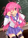  angel_beats! blush school_uniform smile tail v wink yui_(angel_beats!) 