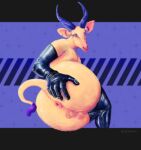  antelope anthro anus big_butt blue_horn bodily_fluids bongo_(antelope) bovid bovine butt clothing cum cupiddemon eyeliner femboy fur genital_fluids genitals gloves handwear hi_res horn huge_butt latex latex_clothing latex_gloves latex_handwear leaking_cum makeup male mammal nipples orange_body orange_fur penis pink_anus pink_nipples pink_nose puffy_anus small_penis solo spiral-horned_antelope spread_butt spreading 