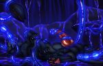 abdominal_bulge ambiguous_fluids anal anal_penetration balls big_balls big_penis black_balls black_body black_fur claws felid fur genitals grey_body grey_fur hi_res hybrid_genitalia hybrid_penis inside killthe_demon lying male male_taur mammal on_back oral oral_penetration penetration penile_spines penis red_penis sex solo spread_legs spreading taur tentacle_around_leg tentacle_around_penis tentacle_in_ass tentacle_in_mouth tentacle_penetration tentacle_sex tentacles white_claws yellow_eyes