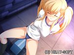  blonde_hair breasts cameltoe covered_nipples dutch_angle game_cg gym_uniform heat-soft large_breasts solo 