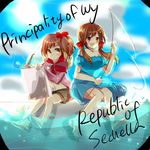  2girls axis_powers_hetalia brown_hair multiple_girls ponytails principality_of_wy seychelles_(hetalia) side_ponytail twintails 