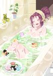  bath bathtub blush breasts bubble cleavage decchi_oyabun foam large_breasts long_hair nude original purple_hair rubber_duck smile soap solo tray water wet 