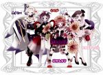  4girls absurdres amy_(mahoiku) animal_ears black_hair blue_hair boots choker commentary_request cosmetics dress flower flower_on_head forehead fox_tail fukuroi_marika geta grin hair_flower hair_ornament high_heels highres horns japanese_clothes kimono kitsune kyuubi long_hair looking_at_viewer lwomlily magical_girl mahou_shoujo_ikusei_keikaku mahou_shoujo_ikusei_keikaku_f2p mahou_shoujo_ikusei_keikaku_jokers monako_(mahoiku) multicolored_hair multiple_girls multiple_tails obi open_mouth parted_bangs plant purple_eyes purple_hair sash short_hair sidelocks skirt smile styler_mimi tabi tail two-tone_hair white_hair white_kimono 