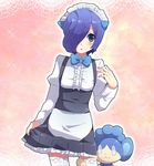  apron blue_eyes blue_hair blush bow corn_(pokemon) crossdress crossdressing gym_leader hair_over_one_eye hair_ribbon hiuna_hayami hiyappu lace maid_headdress maid_headress open_mouth panpour pokemon pokemon_(game) pokemon_black_and_white pokemon_bw ribbon short_hair thighhighs trap waitress 