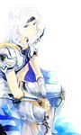  armor blue_eyes cecil_harvey final_fantasy final_fantasy_iv gloves headband long_hair male male_focus mizukumohouse silver_hair sitting solo white_background 