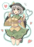  eyeball green_eyes grey_hair hat heart heart_of_string jumping komeiji_koishi lockheart short_hair silver_hair solo third_eye touhou 