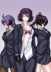  3girls black_jacket black_pants business_suit collared_shirt dragoon_(girls'_frontline) formal_clothes girls'_frontline guard_(girls'_frontline) jacket multiple_girls necktie pant_suit pants practice_high ripper_(girls'_frontline) sangvis_ferri shirt skirt skirt_suit suit suit_jacket suit_pants 
