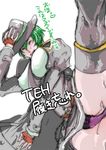  1girl arc_system_works blazblue dress eyes_closed female fingerless_gloves genderswap gloves green_hair hat hazama kedama-com kick kicking panties pantyshot purple_panties short_hair skirt solo thighhighs underwear upskirt white_background 