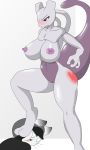  2_toes 3_fingers absurd_res anthro areola big_breasts blush breasts crying duo erect_nipples eyelashes female fingers grey_skin hi_res legendary_pok&eacute;mon mammal mewtwo navel nintendo nipples nude open_mouth pok&eacute;mon pok&eacute;mon_(species) purple_eyes purple_nipples purple_skin pussy spank_marks standing stepping_on_face tears toes tonytoran video_games whiskers 