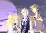  1girl 2boys blonde_hair blue_eyes book cain_highwind cecil_harvey eyes_closed female final_fantasy final_fantasy_iv green_eyes happy long_hair male mizukumohouse multiple_boys ponytail robe rosa_farrell scarf short_hair silver_hair wristband 