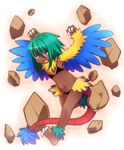  1girl akeosu archeops archeos artist_request bikini claws dark_skin fang female flying green_hair md5_mismatch moemon navel open_mouth personification pokemon pokemon_(game) pokemon_black_and_white pokemon_bw redvvvred rock rocks short_hair solo swimsuit tail tails wing wings 