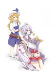  3girls aged_down belt blonde_hair blue_bow blue_dress blush bow brown_belt candle4gdon child children's_day closed_eyes collared_dress collared_shirt commentary cosmetics dress grey_jacket grey_wings hair_bow hat highres holding holding_lipstick_tube jacket kishin_sagume kodomo_no_hi lipstick_tube lossy-lossless md5_mismatch multiple_girls open_clothes open_jacket open_mouth photo-referenced purple_dress red_dress shirt siblings single_wing sisters sitting sitting_on_lap sitting_on_person smile third-party_edit touhou watatsuki_no_toyohime watatsuki_no_yorihime white_hat white_shirt wings 