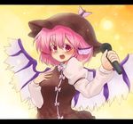  animal_ears bad_id bad_pixiv_id hand_on_own_chest hat letterboxed microphone mizuga mystia_lorelei pink_hair short_hair solo touhou wings 