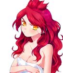  blush covering genderswap genderswap_(mtf) inazuma_eleven inazuma_eleven_(series) long_hair nagumo_haruya pout red_hair solo towel yellow_eyes 