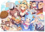  3girls akai_haato aqua_eyes aqua_panties bandana bikini black_bikini black_bow blonde_hair blue_eyes blue_hair blue_shorts bow bow_hairband breasts brown_eyes brown_hair chef_hat cilus_(kobo_kanaeru) cleavage commentary_request company_name copyright_notice double_bun fingerless_gloves fingernails food fork gloves goggles goggles_on_head grin haaton_(akai_haato) hair_between_eyes hair_bun hair_ornament hairband hat heart highleg highleg_panties holding holding_fork hololive hololive_indonesia inugami_korone kobo_kanaeru listener_(inugami_korone) long_hair miniskirt multiple_girls nail_polish navel noodles official_art one_eye_closed orange_shirt panties plate pleated_skirt ponytail purple_skirt red_bandana red_nails ringed_eyes shaved_ice shell shell_hair_ornament shirt shorts skirt smile sparkle squiggle star_(symbol) starfish_hair_ornament sweat swimsuit teeth tied_shirt tokisaka_makoto tongue twintails two_side_up underwear virtual_youtuber 