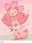  2019 aliasing ambiguous_anthro ambiguous_feral ambiguous_gender anthro binary_drawing canid cherrim cherry_blossom digital_drawing_(artwork) digital_media_(artwork) duo elemental_creature female_(lore) fennekin feral flora_fauna flower front_view full-length_portrait gd-058 generation_4_pokemon generation_6_pokemon japanese_description mammal nintendo open_mouth open_smile outside plant pokemon pokemon_(species) portrait prunus_(flower) quadruped simple_background sitting smile snout stick_in_mouth sunshine_form_cherrim three-quarter_view translated_description 