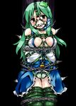  arms_behind_back ball_gag bdsm blush bondage bound box_tie breasts buckle chain cleavage crotch_rope detached_sleeves frog gag gagged green_hair hair_ornament heart kochiya_sanae lilish lock long_hair medium_breasts panties pussy_juice snake solo thighhighs touhou underwear wet wet_clothes wet_panties yellow_eyes 