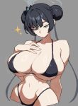  1girl alternate_breast_size_(larger) bikini black_bikini black_hair blue_archive breasts double_bun hair_bun halo highleg highres huge_breasts kisaki_(blue_archive) long_hair mewmaster93 ring_light_reflection swimsuit twintails 