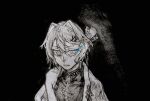  2girls ange_katrina ange_katrina_(china_dress) cloak commentary_request dark greyscale hair_between_eyes hair_intakes hair_ornament hand_on_another's_cheek hand_on_another's_face jacket lize_helesta lize_helesta_(3rd_costume) looking_to_the_side monochrome multiple_girls nijisanji pankou parted_lips shade short_hair shou-star spot_color tassel tassel_hair_ornament traditional_media virtual_youtuber x_hair_ornament 