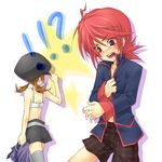  1boy 1girl alternate_costume bad_id bad_pixiv_id boxers bra brown_hair checkered_boxers clothes_theft cosplay hat kotone_(pokemon) lingerie no_shirt open_mouth pants plaid pokemon pokemon_(game) pokemon_hgss red_hair role_reversal short_twintails silver_(pokemon) skirt star team_rocket_uniform theft thighhighs twintails ueno_tsuki underwear white_bra 