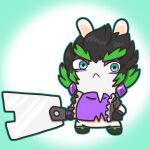  1:1 2021 amethyst_(gem) anthro bent_arm black_boots black_clothing black_footwear black_hair black_handwear black_jacket black_mittens black_topwear blue_eyes blue_outline boots cel_shading charisuke closed_frown clothed clothed_anthro clothed_female clothing colored crossover crown digital_drawing_(artwork) digital_media_(artwork) ear_piercing edge_(mario_plus_rabbids) eyebrows featureless_crotch female female_anthro flat_chested footwear frown fur gem green_eyebrows green_hair hair handwear headgear hi_res holding_melee_weapon holding_object holding_sword holding_weapon jacket japanese_description lagomorph long_ears mammal mario_bros mario_plus_rabbids_sparks_of_hope melee_weapon mittens mouth_closed multicolored_body multicolored_hair nintendo noseless open_clothing open_jacket open_topwear outline pantsless_anthro pantsless_female piercing purple_clothing purple_ear_piercing purple_eyelids purple_shirt purple_topwear rabbid raving_rabbids rayman_(series) right-handed shaded shirt shoes short_hair short_legs simple_background solo spiky_hair standing sword tan_body tan_eyelids tan_inner_ear tan_skin thick_eyebrows topwear torn_clothing torn_shirt torn_topwear two_tone_body two_tone_hair ubisoft weapon white_background white_body white_fur 