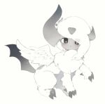  absol claws eyes_visible_through_hair feathered_wings highres mega_absol mega_pokemon no_humans open_mouth pokemon pokemon_(creature) pokemon_focus shirasuame_shiromaru shirt solo white_hair white_shirt wings 