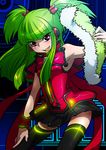  armband armpits bad_id bad_pixiv_id bare_shoulders beatmania beatmania_iidx glowing green_hair hishimiya_tsugaru long_hair luli red_eyes sidelocks skirt solo thighhighs two_side_up 