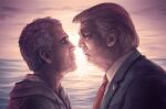  2boys arms_at_sides backlighting bags_under_eyes blonde_hair blue_jacket closed_eyes closed_mouth collared_shirt commentary_request donald_trump drawstring face-to-face facial_hair facing_another fat fat_man from_side grey_hair grey_hoodie hair_behind_ear half-closed_eyes highres hood hood_down hoodie jacket jeffrey_epstein lapels light_smile lips male_focus multiple_boys necktie nostrils notched_lapels ocean old old_man open_clothes open_jacket politician portrait profile real_life realistic red_necktie sakkan shirt short_hair sky sun sunlight sunset u_u very_short_hair white_shirt wrinkled_skin yaoi yellow_sky 