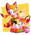  1girl animal_ears black_nose black_shorts blue_eyes brown_fur eyelashes florynrosee furry furry_female marine_the_raccoon orange_fur raccoon_ears raccoon_girl raccoon_tail shorts sonic_(series) sonic_r sonic_rush_adventure sonic_the_hedgehog_(classic) tail tails_doll tongue tongue_out twintails 