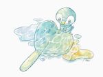  candy fish food heart heart_lollipop lollipop looking_down no_humans non_(kumakawayusu) painting_(medium) piplup pokemon pokemon_(creature) popsicle popsicle_stick shaped_lollipop traditional_media water watercolor_(medium) 