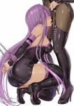  2girls arms_behind_back bare_shoulders black_thighhighs bound bound_wrists breasts collar commentary_request covered_nipples cunnilingus cunnilingus_through_clothes dress fate/stay_night fate_(series) femdom hakaba_(dairiseki) high_heels highres licking licking_panties long_hair matou_sakura matou_sakura_(deen_s&amp;m) medium_breasts medusa_(fate) medusa_(rider)_(fate) multiple_girls one_knee open_mouth oral panties purple_blindfold purple_collar purple_hair saliva sidelocks standing strapless strapless_dress thighhighs tongue tongue_out underwear very_long_hair yuri 