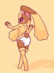  anthro baggashame blush clothing diaper female generation_4_pokemon hi_res legwear long_ears looking_at_viewer looking_back lopunny nintendo open_mouth pokemon pokemon_(species) rear_view shadow smile solo standing stockings sweater topwear video_games 