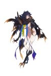  1girl absurdres bangs bird_legs blue_hair breasts closed_mouth dark_blue_hair feathered_wings full_body gebijiade_89 highres large_breasts long_hair looking_away looking_to_the_side monster_girl original sketch solo talons white_background wings yellow_eyes 
