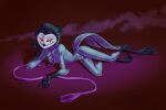  andromorph anthro avian bird dakrhazecat demon digital_drawing_(artwork) digital_media_(artwork) erotic_play helluva_boss hi_res intersex male nude owl owl_demon red_eyes simple_background smile solo stolas stolas_(helluva_boss) submissive 