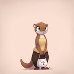  1:1 2022 absurd_res anthro brown_body brown_fur clothed clothing digital_media_(artwork) female fully_clothed fur hi_res louart lutrine mammal mustelid pink_nose signature simple_background solo standing 