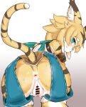  absurd_res anthro anus blush breasts butt censored clothed clothing felid female fur genitals green_eyes hair hi_nan_you hi_res looking_at_viewer mammal mia_(world_flipper) pantherine pussy solo stripes tiger world_flipper yellow_body yellow_fur 