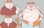  age_difference anthro balls belly big_belly biped bodily_fluids domestic_cat felid feline felis foreskin from_front_position genitals hi_res humanoid_genitalia humanoid_penis male male/male mammal mature_anthro mature_male moobs nipples older_male overweight paws penis pubes smut_leo solo steam sweat 