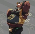  anthro armpit_hair arthropod belly black_hair body_hair bottomwear clothed clothing coconut_crab crab crustacean decapoda hair hairy hat headgear headwear hi_res jockstrap malacostracan male marine mr._coco_(splatoon) musclegut nintendo open_bottomwear open_clothing open_pants paguroid pants pecs shirt solo splatoon tank_top topwear underwear video_games yoink_0 