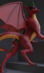  3d_(artwork) absurd_res american_dragon:_jake_long anthro bottomwear butt claws clothed clothing digital_media_(artwork) disney dragon hi_res jake_long looking_at_viewer looking_back male membrane_(anatomy) membranous_wings no-name-no-problem presenting presenting_hindquarters raised_tail red_body scalie simple_background skimpy solo western_dragon wings 