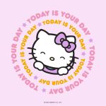  1:1 2022 anthro big_head clothed clothing domestic_cat ear_bow english_text eyes_closed felid feline felis female happy head_tilt hello_kitty_(character) hello_kitty_(series) hi_res mammal motivation motivational_poster mouthless official_art pink_background round_head sanrio shirt simple_background solo star text toony topwear unknown_artist whiskers white_body white_ears yellow_nose 