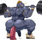  anal anal_penetration anthro back_muscles backsack balls barbell big_butt bodily_fluids butt clothing crouching cum dildo dildo_in_ass dildo_insertion exercise footwear footwear_only generation_1_pokemon genital_fluids genitals hi_res humanoid_genitalia humanoid_penis machoke maldu male mostly_nude muscular muscular_anthro muscular_male nintendo penetration penis pokemon pokemon_(species) sex_toy sex_toy_in_ass sex_toy_insertion shoes shoes_only simple_background solo suntan sweat tan_line video_games white_background 