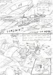  accessory aircraft anthro black_and_white border cloud cloudscape comic destroyed_vehicle destruction dialogue english_text explosion female flying_machine freckles hair hair_accessory harriet_(kitfox-crimson) kangaroo kick kitfox-crimson long_hair looking_back machine macropod mammal marsupial mecha melee_weapon monochrome open_mouth outside_border sketch sky slice slicing solo solo_focus speech_bubble sword text thinking thought_bubble weapon wings 