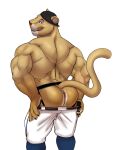  2022 anthro anus back_muscles backwards_baseball_cap backwards_hat barazoku baseball_cap baseball_uniform big_butt big_muscles bottomwear bottomwear_down butt claws clothed clothing cougar felid feline hat headgear headwear hi_res huge_muscles jockstrap male mammal mascot mexican_pacific_league muscular muscular_anthro muscular_male narrowed_eyes pants pants_down partially_clothed pawpads perineum seductive seyrmo smile solo sportswear standing teeth topless topless_anthro topless_male triceps underwear uniform whiskers yaco_puma yaquis_de_obregon 