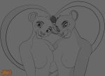  anthro breast_squish breasts coffeekit disney duo eye_glint eyebrows felid female female/female fur gesture holding_another lion looking_at_viewer love mammal monochrome nipples pantherine raised_eyebrow raised_tail small_breasts smile squish tail_gesture tail_heart tails_touching teenager the_lion_guard the_lion_king tiifu young zuri_(tlg) 