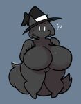  anthro big_breasts black_body black_fur breasts canid canine clothing confusion daww dogfluid female fox fur hat headgear headwear hi_res huge_breasts mammal pixcella_(pixcello) short_stack solo surprised_expression thick_thighs wide_hips witch_hat 