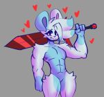  &lt;3 2022 4_fingers absurd_res anthro black_nose blue_body blue_fur cheek_tuft digital_media_(artwork) eyebrows eyelashes facial_tuft featureless_crotch fingers front_view fur hair hi_res hip_tuft holding_object holding_sword holding_weapon looking_at_viewer male mammal melee_weapon multicolored_body multicolored_fur muscular muscular_anthro muscular_male nude polar_bear shaded shoulder_tuft simple_background smile smiling_at_viewer solo sword teeth tuft two_tone_body two_tone_fur ursid ursine weapon white_body white_fur white_hair zan_(zantanerz) zantanerz_(artist) 