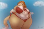  anthro belly big_breasts big_butt bikini blue_background breasts butt clothing colored felid female fur green_eyes hair huge_breasts legs_together lion mammal obese obese_female orange_body orange_fur overweight overweight_anthro overweight_female pantherine red_clothing ruby_panda(artist) simple_background solo solo_focus swimwear thick_arms thick_thighs thigs 