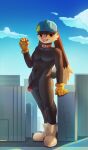  2022 absurd_res anthro balls bandai_namco belt black_body black_fur building city collar domestic_cat felid feline felis floppy_ears fur genitals hi_res klonoa_(series) macro male mammal open_mouth penis skyscraper ti-suger video_games 